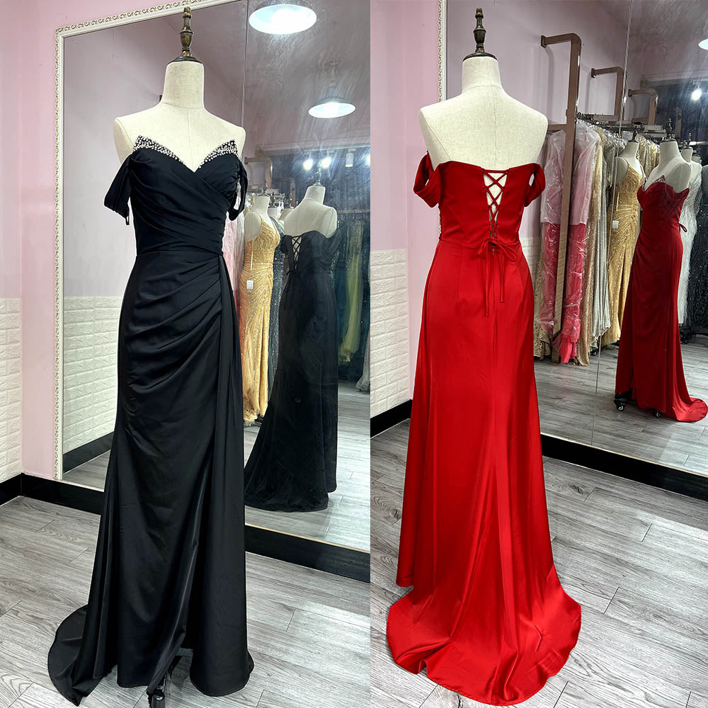 YQLNNE 112 Black Off the Shoulder Prom Dresses Long Evening Gown