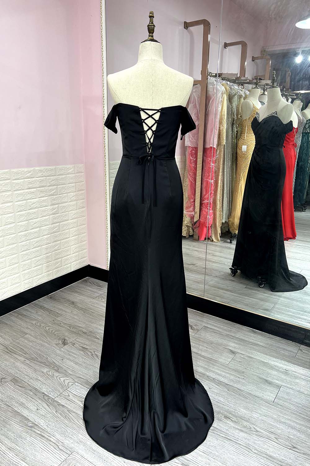 YQLNNE 112 Black Off the Shoulder Prom Dresses Long Evening Gown