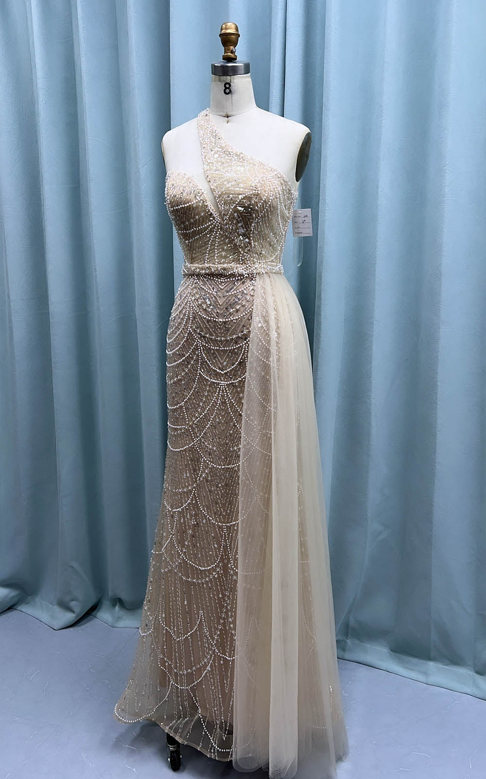 YQLNNE 0304 One Shoulder Nude Beaded Evening Party Gown Mermaid With Side Skirt