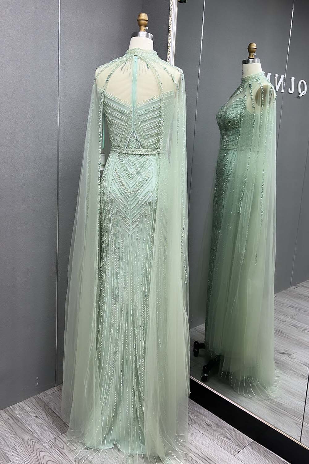 YQLNNE 086 Nude Crystals Beaded Evening Dress Women Party Gown With Shawl