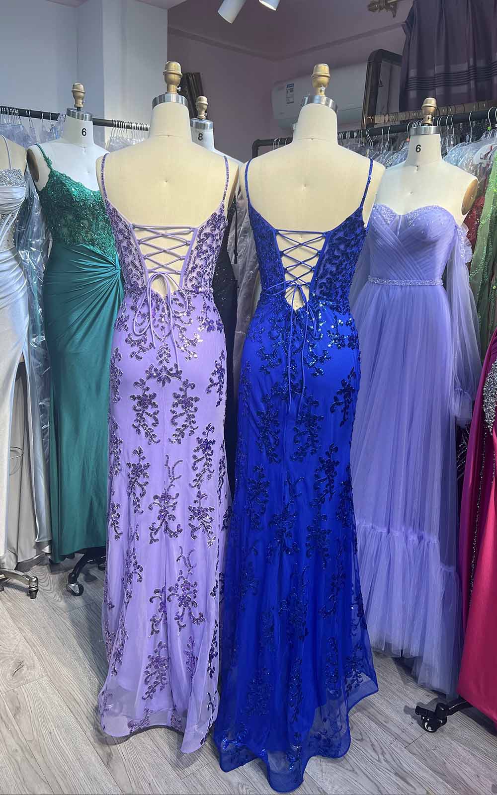YQLNNE Royal Blue Long Slit Prom Dresses Straps Evening Gown