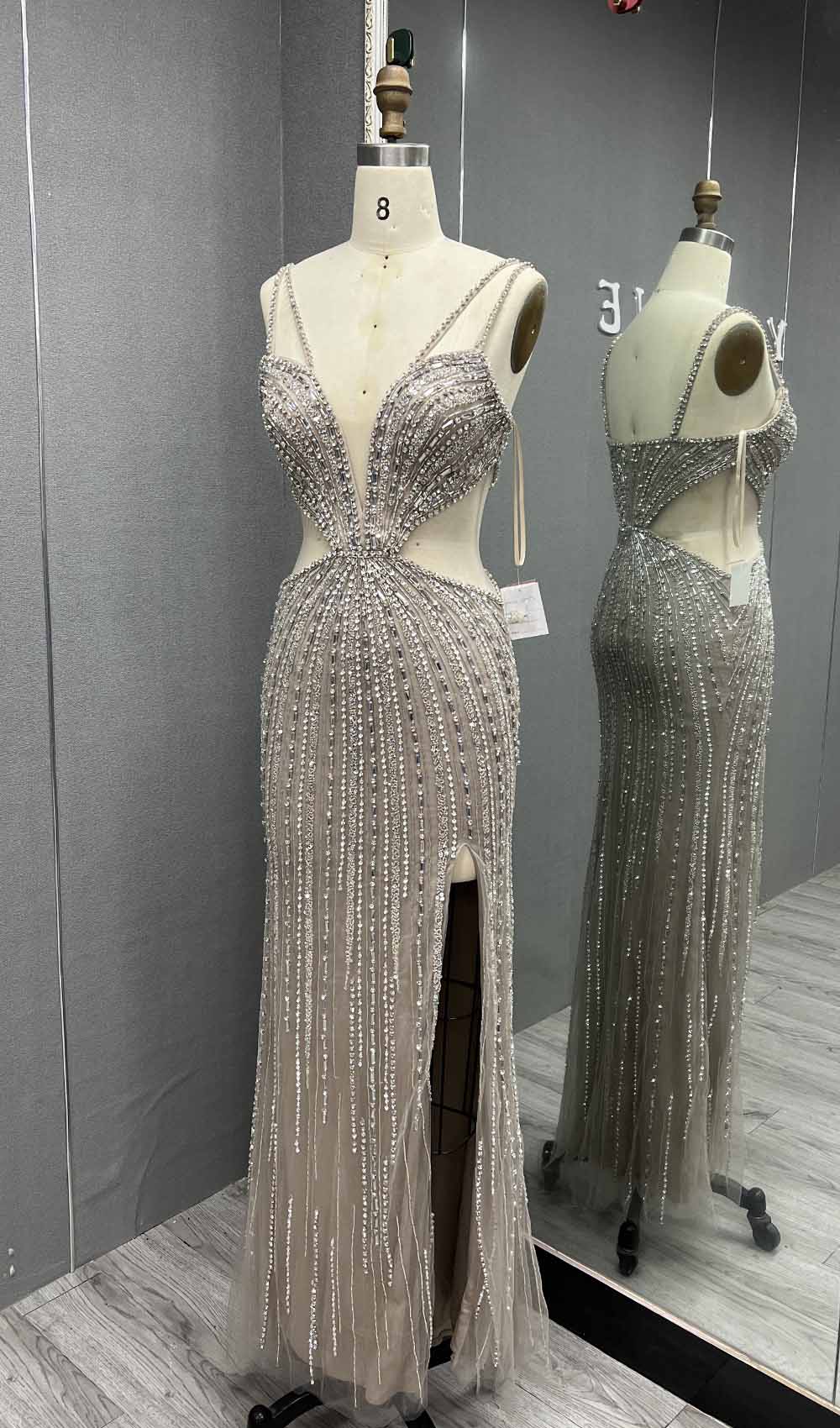 YQLNNE 041 Blue Crystals Evening Dress Straps Mermaid Formal Party Gown