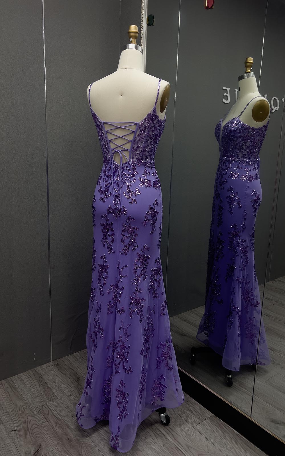 YQLNNE Royal Blue Long Slit Prom Dresses Straps Evening Gown