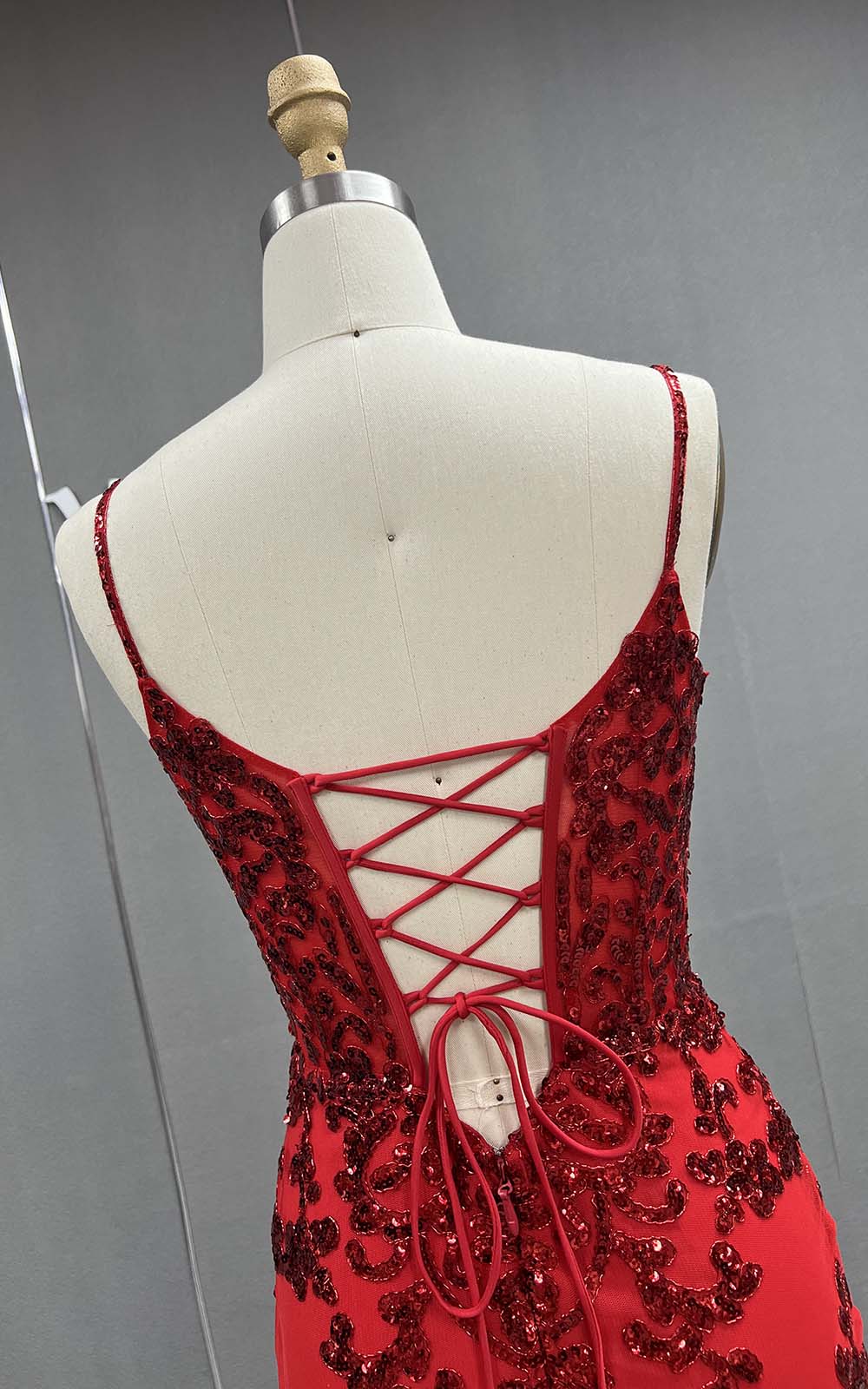 YQLNNE Red Straps Sequined Prom Dresses Long Slit Evening Gowns