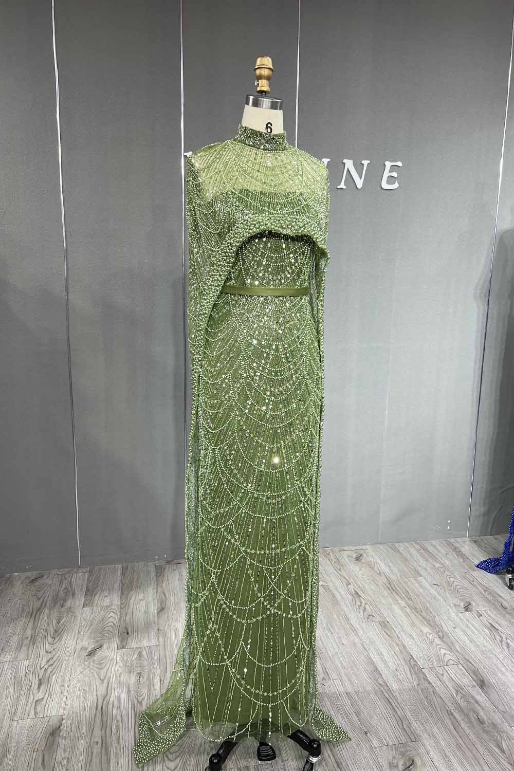 YQLNNE 3007 Royal Blue Pearls Beaded Evening Dress Mermaid