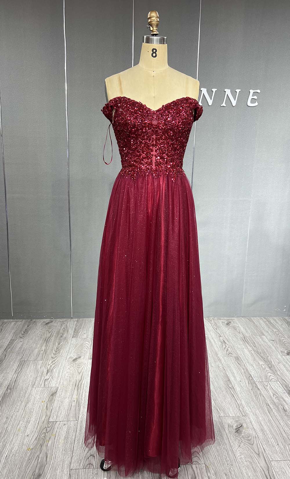 YQLNNE 101 Navy Blue Beading Long Prom Dress Off the Shoulder Party Gown