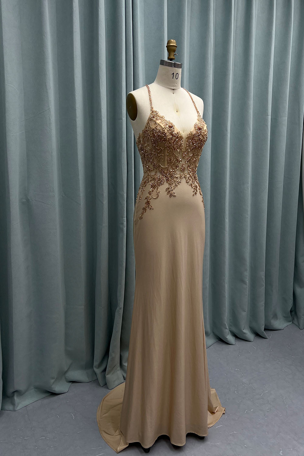 YQLNNE 05 Dusty Blue Beading Mermaid Prom Dresses Long Evening Gown