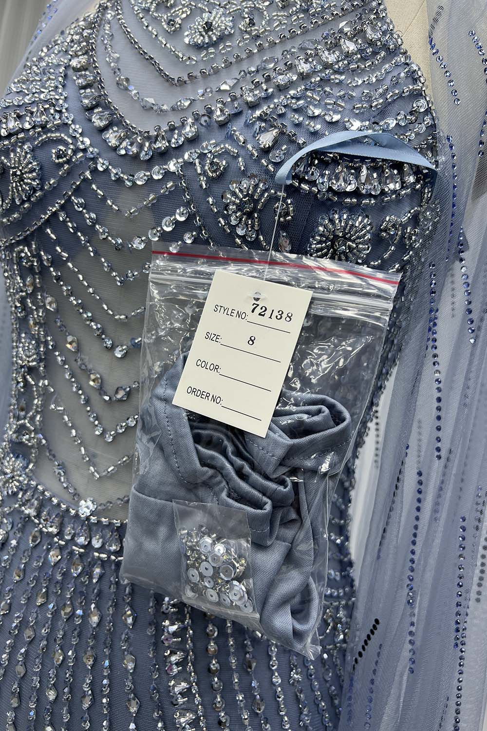 YQLNNE 050 Dusty Blue Handmade Rhinestones Beaded Long Evening Dress Formal Party Gown