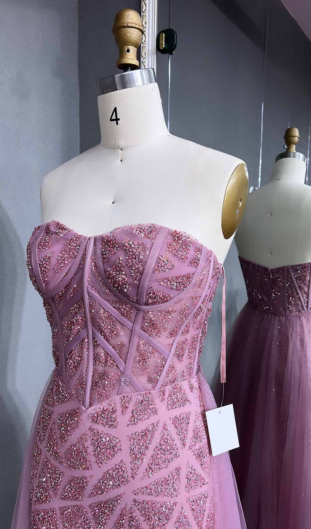 YQLNNE 070 Sparkly Glitter Strapless Long Prom Dress With Removable Train