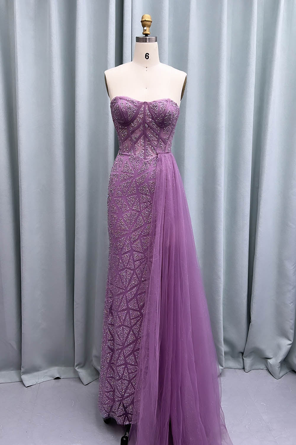 YQLNNE 070 Sexy Strapless Pink High Slit Prom Dresses Long Vestidos De Gale