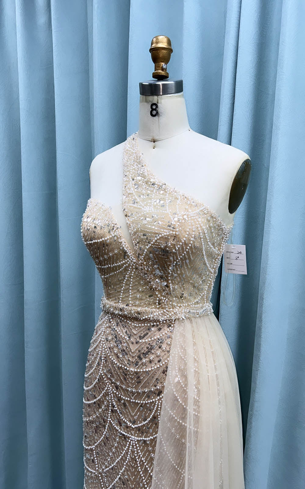 YQLNNE 0304 One Shoulder Nude Beaded Evening Party Gown Mermaid With Side Skirt