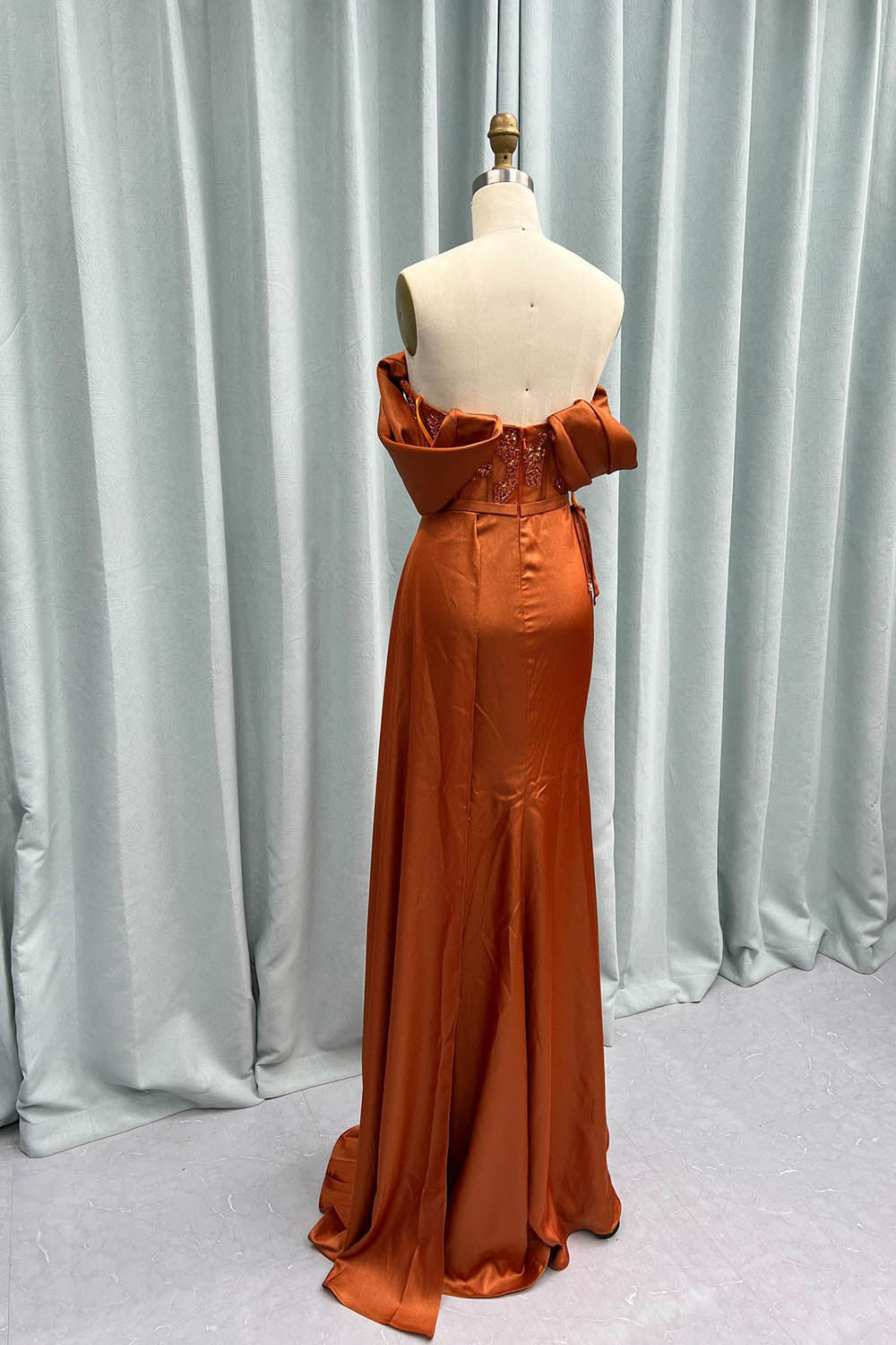 YQLNNE 016 Wine Red Satin Off the Shoulder High Slit Long Prom Dresses Mermaid Red Carpet Gown Vestidos de Gala