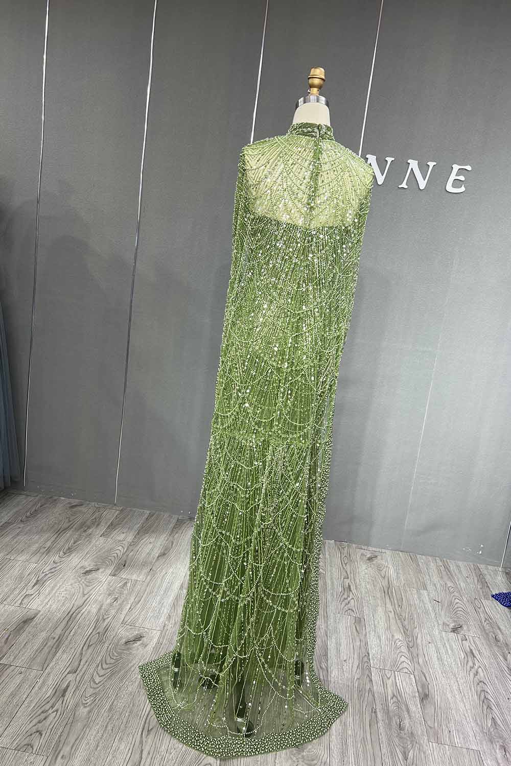 YQLNNE 3007 Royal Blue Pearls Beaded Evening Dress Mermaid