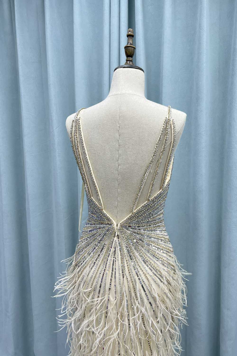 YQLNNE 043 Blue Feathers Crystals Long Evening Dresses Straps Tulle Beaded Weddding Party Gown Vestidos