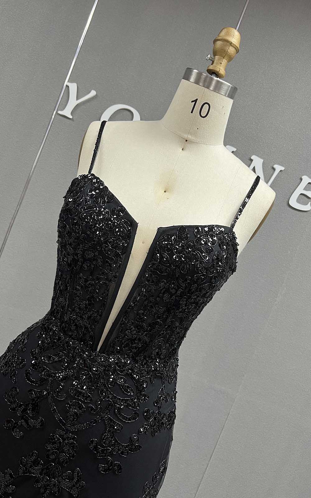 YQLNNE Red Straps Sequined Prom Dresses Long Slit Evening Gowns