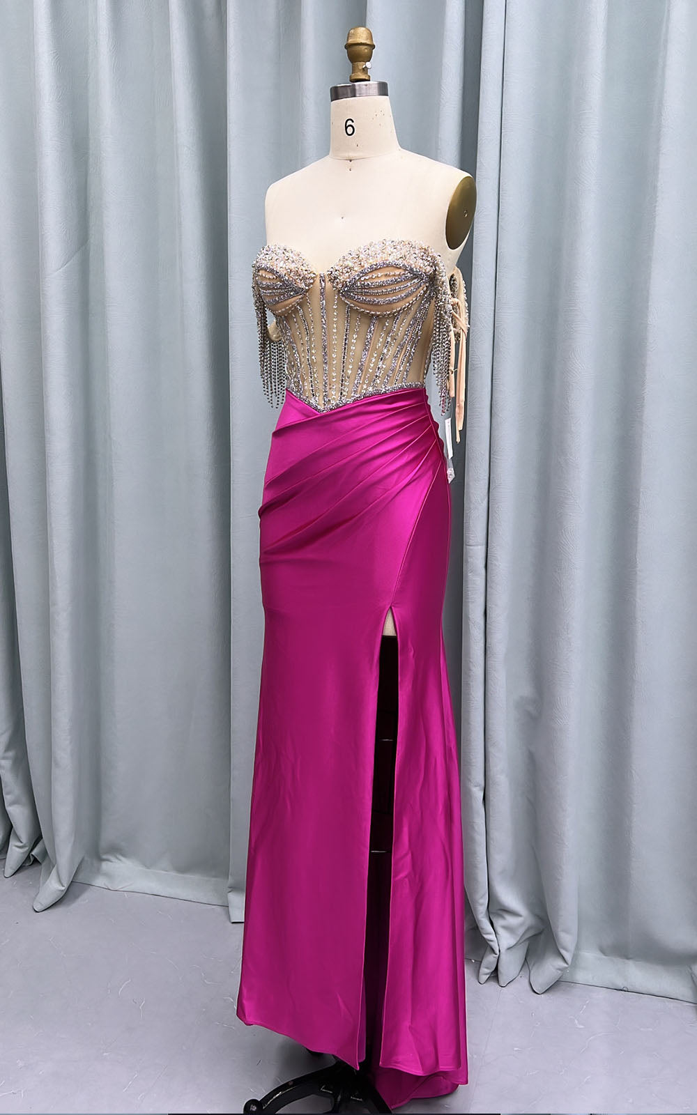 YQLNNE 010 Blue Satin Crystals Prom Dresses Long Slit Off the Shoulder Evening Party Gown