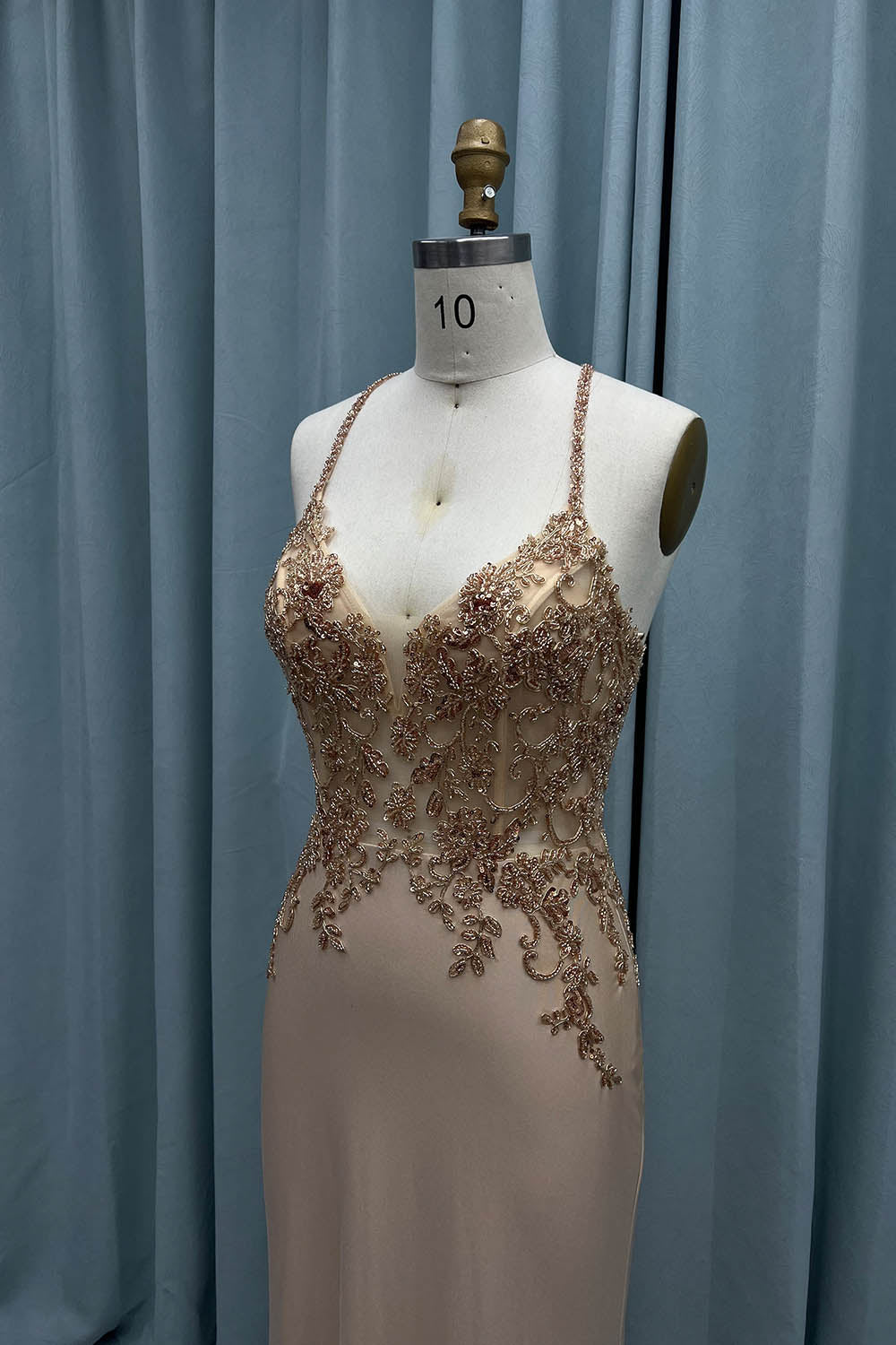 YQLNNE 05 Dusty Blue Beading Mermaid Prom Dresses Long Evening Gown
