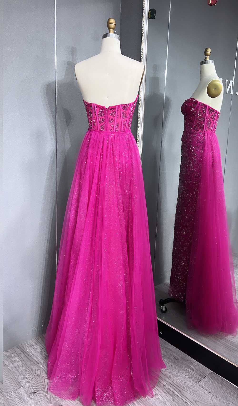 YQLNNE 070 Sparkly Glitter Strapless Long Prom Dress With Removable Train