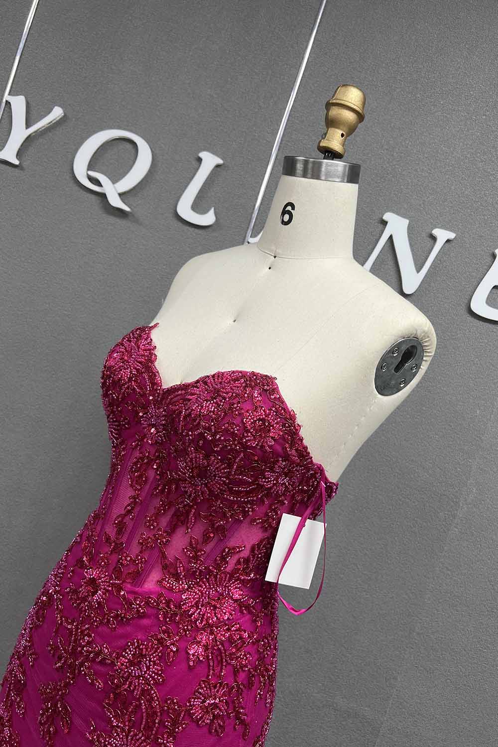 YQLNNE 012 Fuchsia Embroidery Beading Prom Dresses Long Mermaid Evening Gown Lace-up