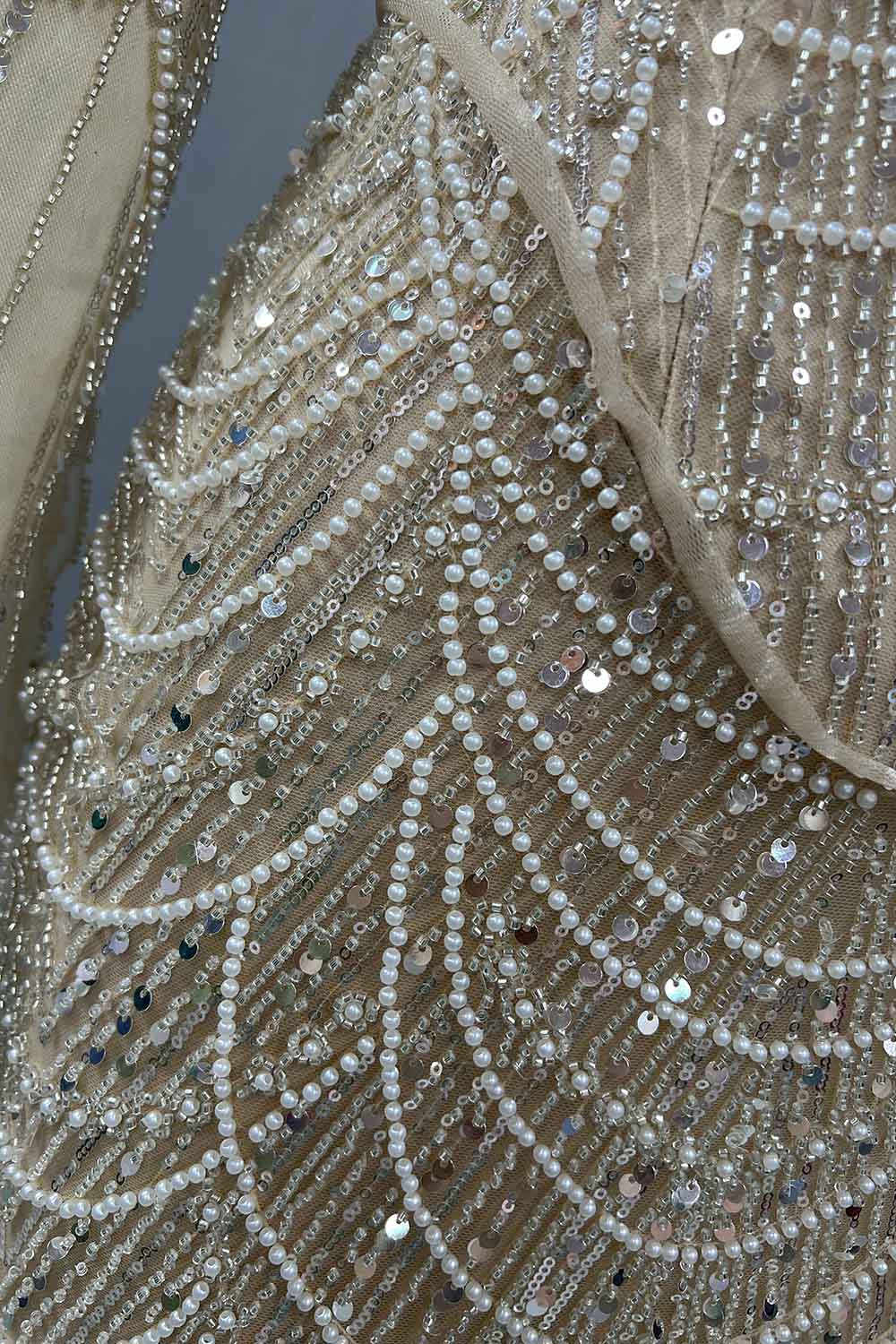 YQLNNE 073 Nude Pearls Beading Long Evening Dress Mermaid Prom Party Gown