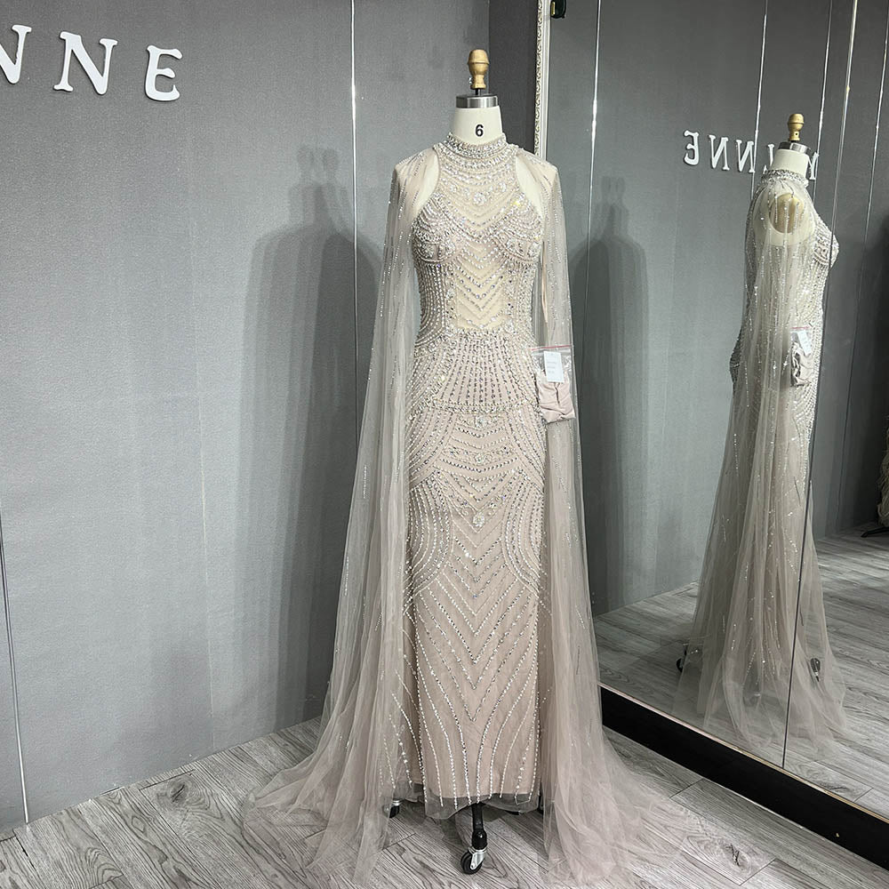 YQLNNE 050 Nude Crystals Long Evening Dress Formal Dubai Dresses