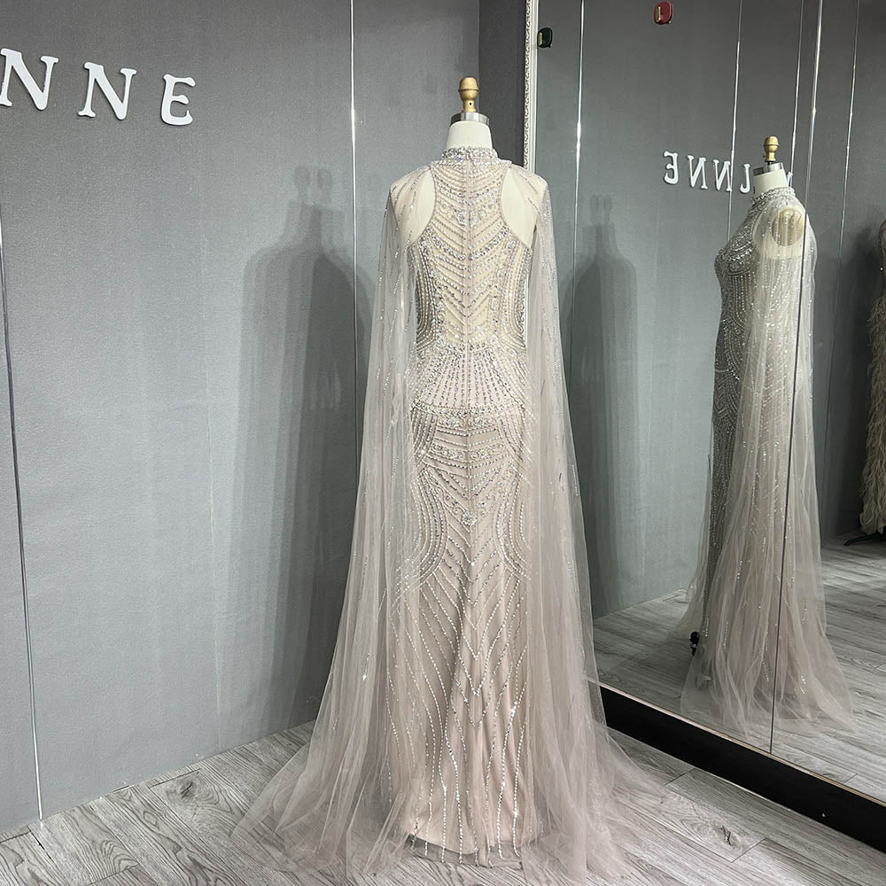 YQLNNE 050 Nude Crystals Long Evening Dress Formal Dubai Dresses