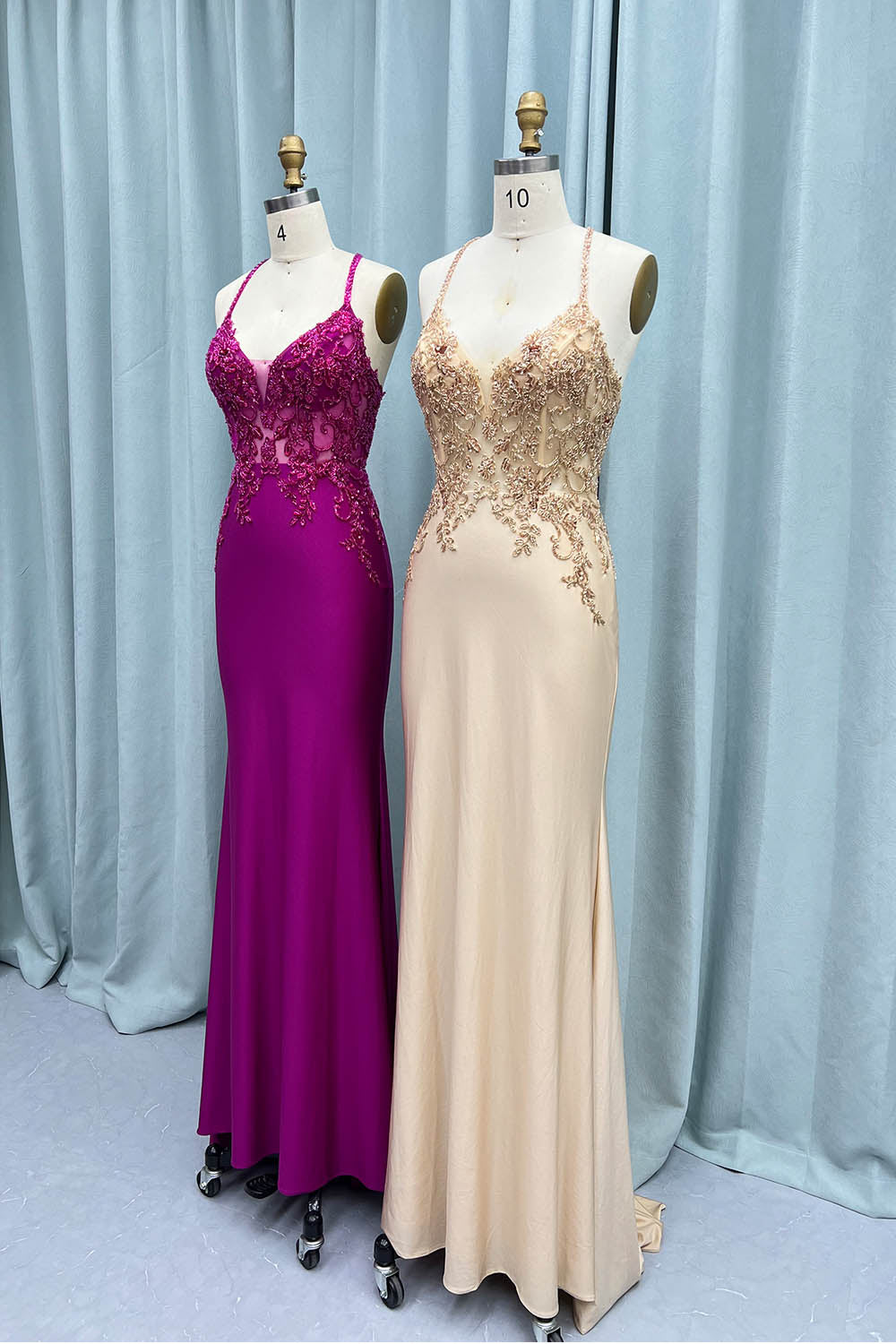 YQLNNE 05 Dusty Blue Beading Mermaid Prom Dresses Long Evening Gown