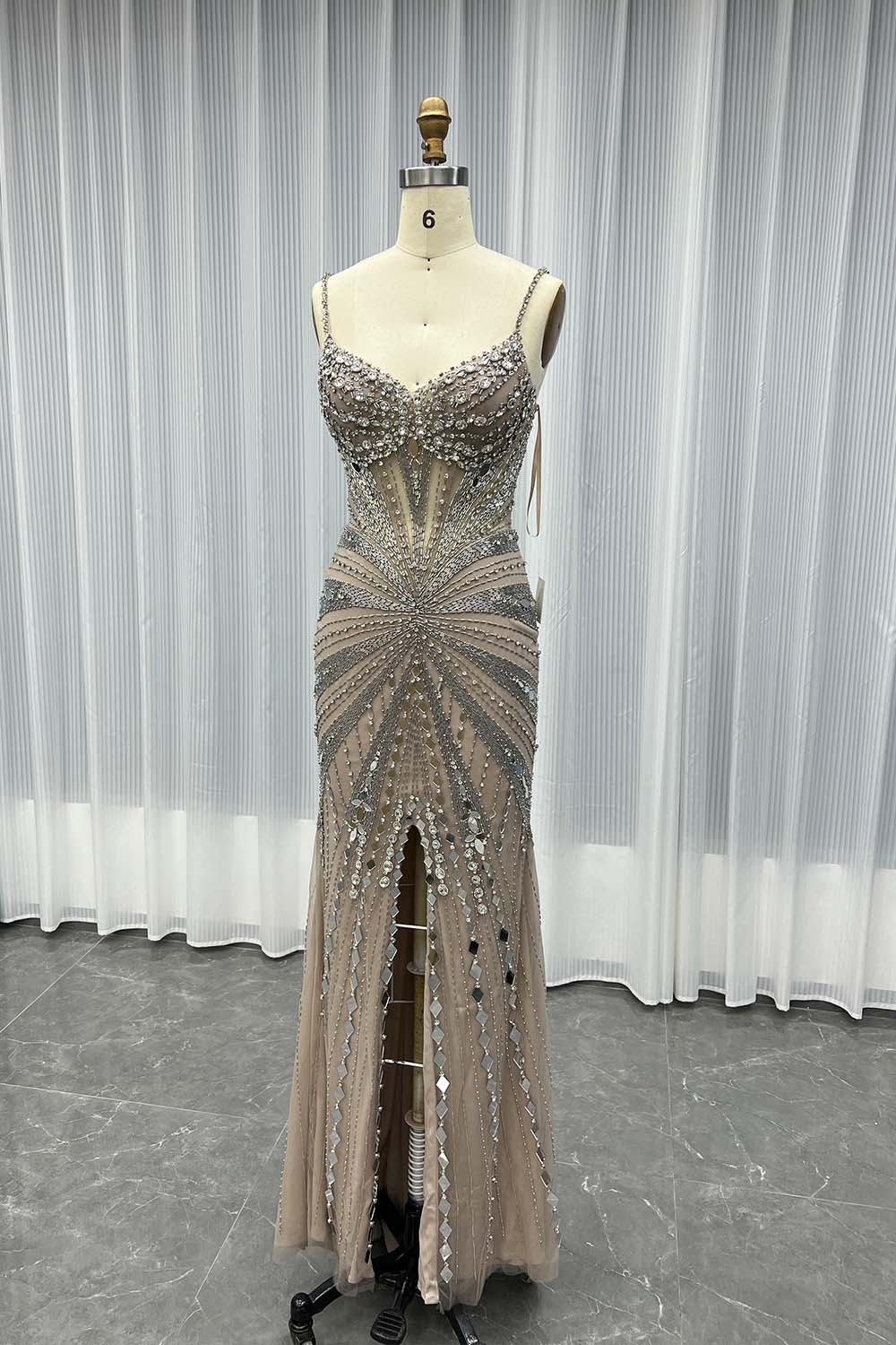 YQLNNE 038 Black Crystals Pageant Evening Gown Long Slit Strapless Women Party Dress