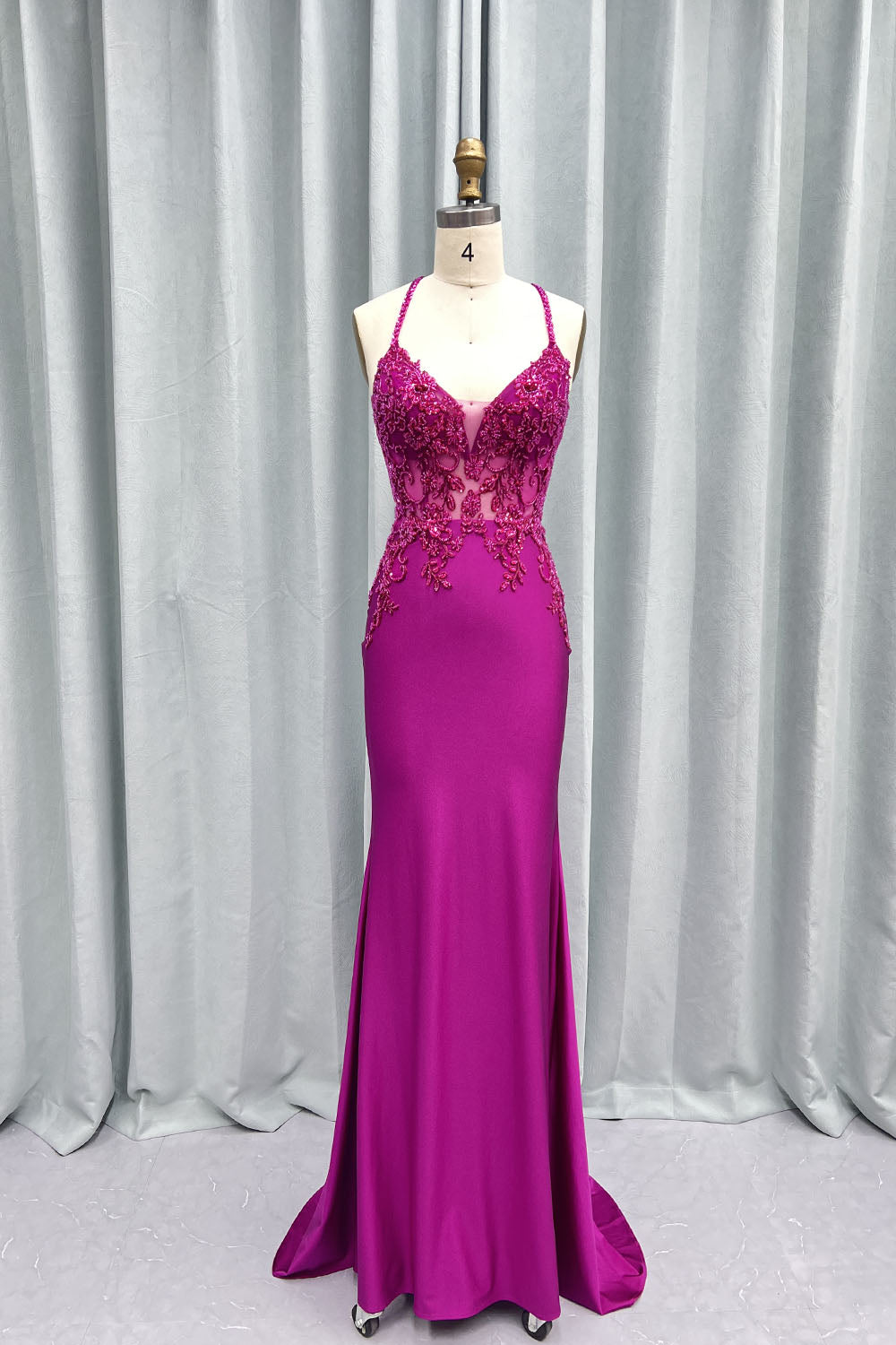 YQLNNE 05 Dusty Blue Beading Mermaid Prom Dresses Long Evening Gown