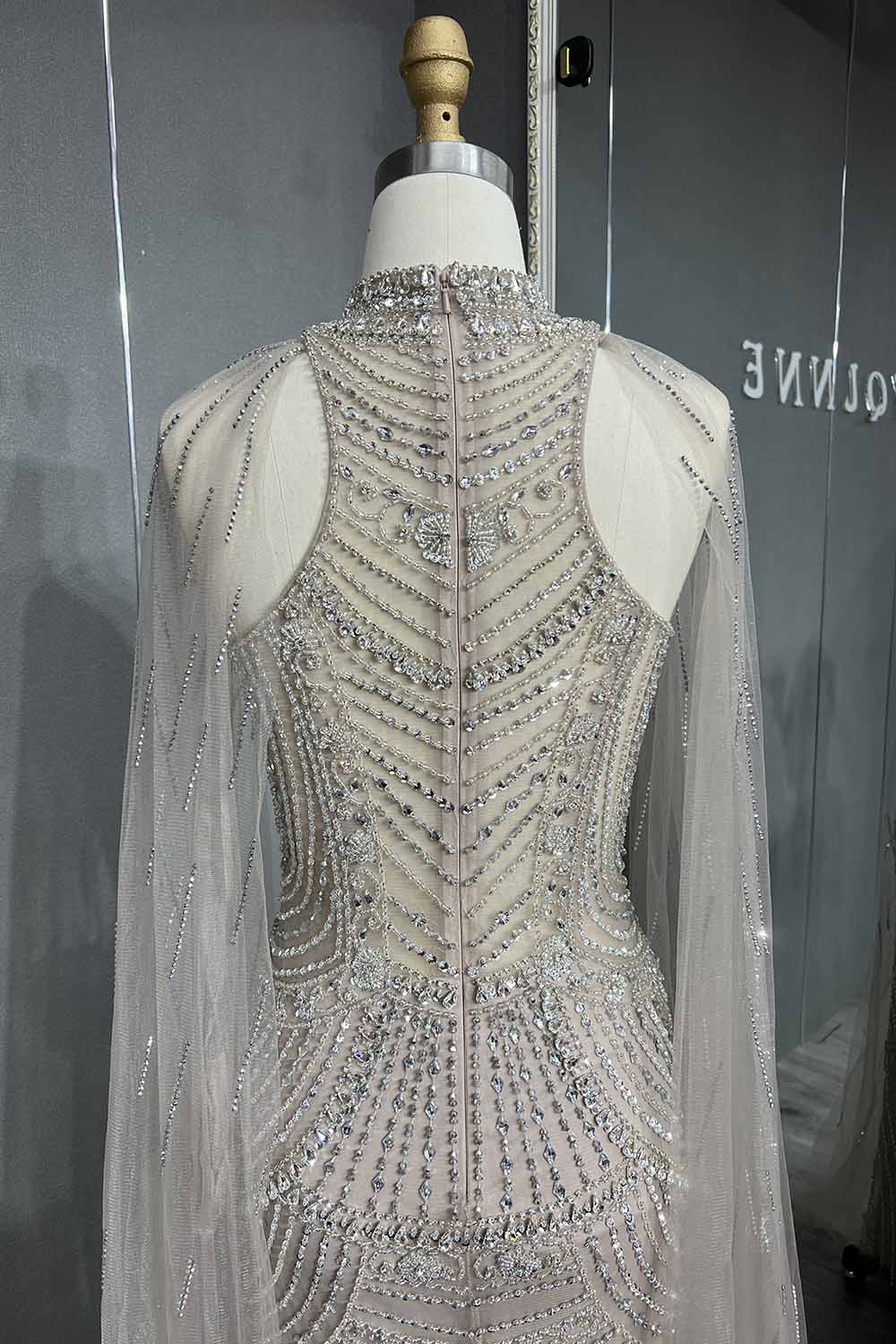 YQLNNE 050 Nude Crystals Long Evening Dress Formal Dubai Dresses