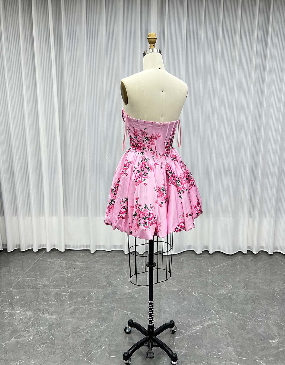 YQLNNE Short Mini Pink Printed Floral Prom Dresses