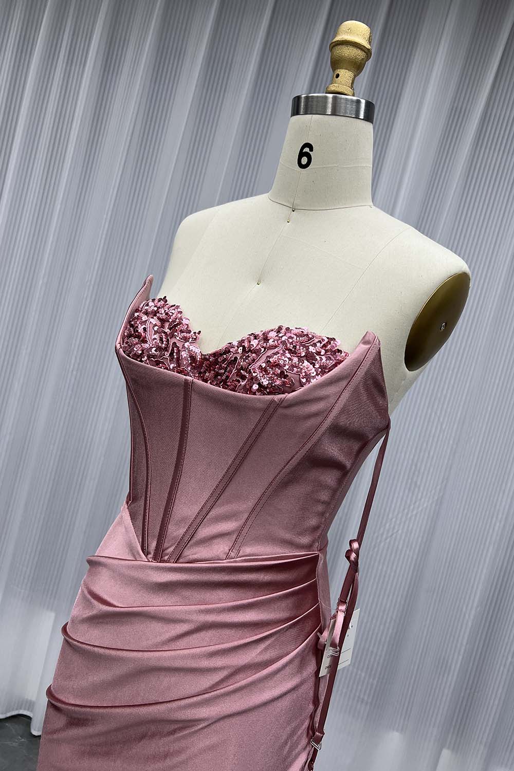 YQLNNE 04 Black Satin Slit Long Prom Dresses Strapless Lace-up Formal Party Dress