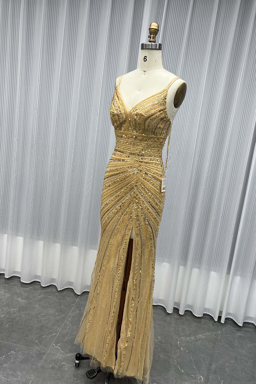 YQLNNE 075 Green High Slit Beaded Evening Dress Long Mermaid Formal Party Gown