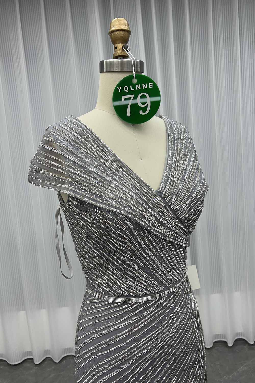 YQLNNE 079 Champagne Crystals Evening Dress Long Formal Gown For Mother of Bride