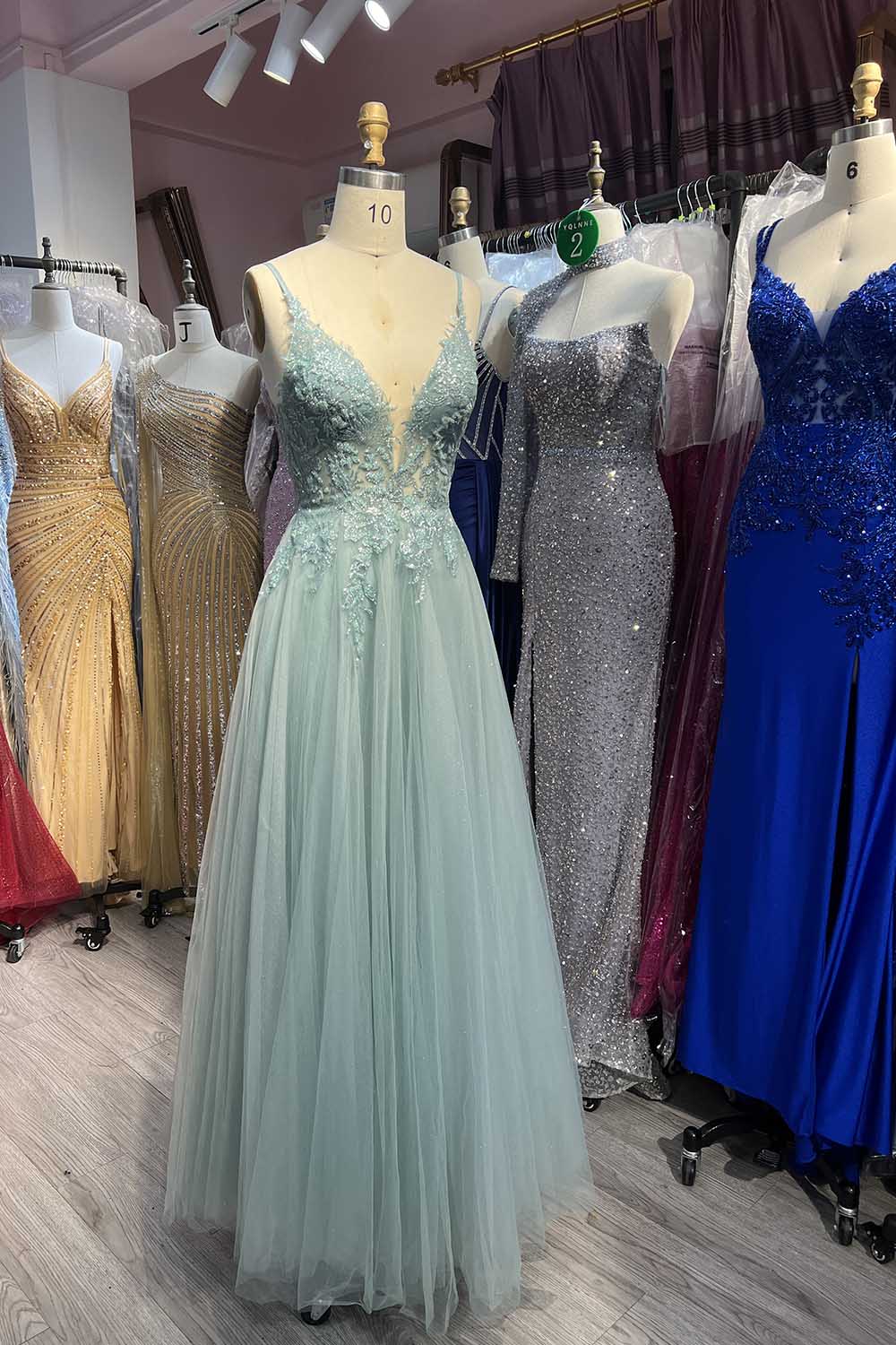 YQLNNE 102 Sparkly Mint Green Glitter Prom Dresses Long Party Dress