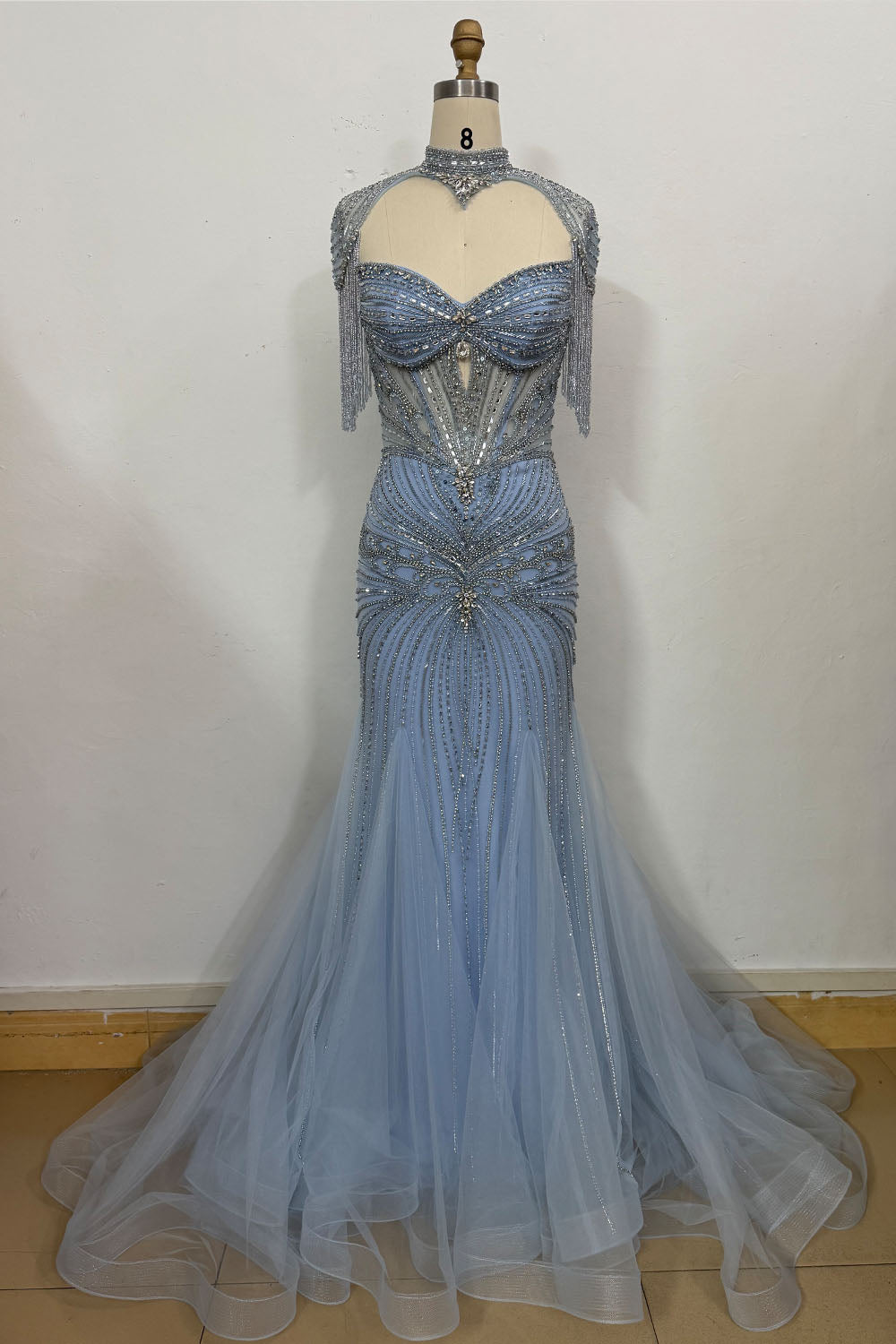YQLNNE 0195 Luxury Gold Crystals Evening Party Gown With Necklace