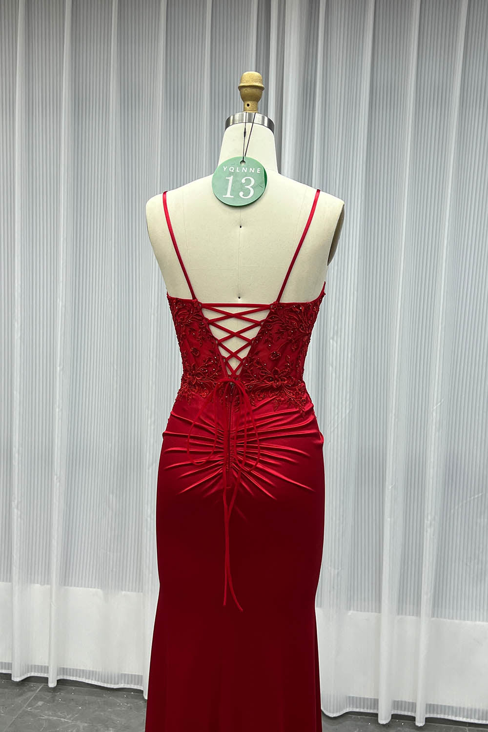 YQLNNE 013 Navy Embroidered Long Slit Prom Dresses