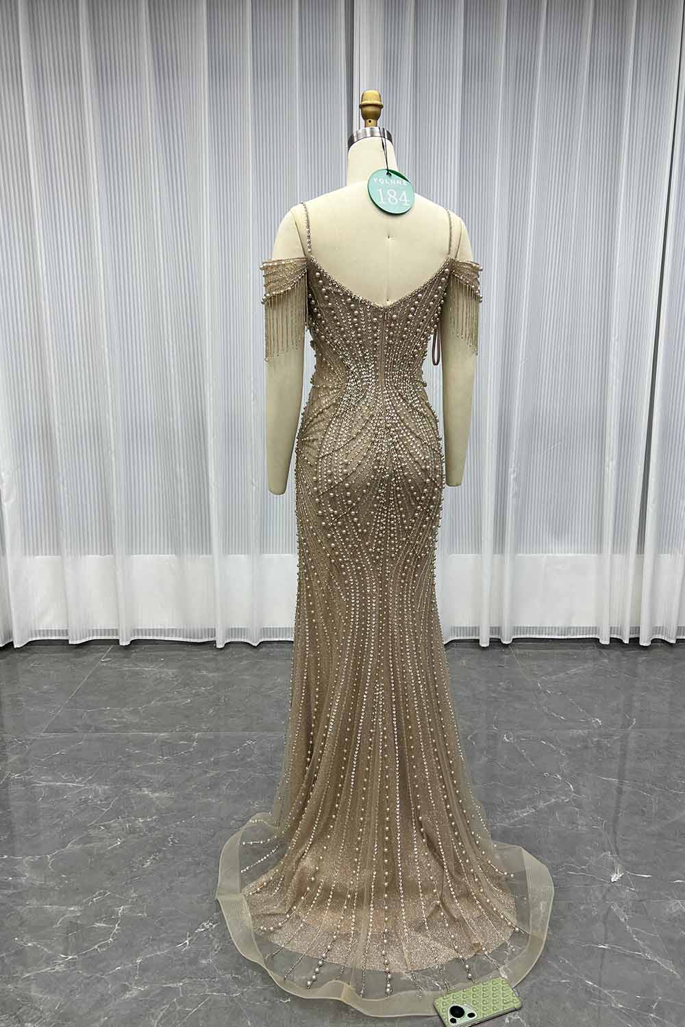 YQLNNE 0184 Black Beaded Mermaid Long Evening Dress Prom Gown