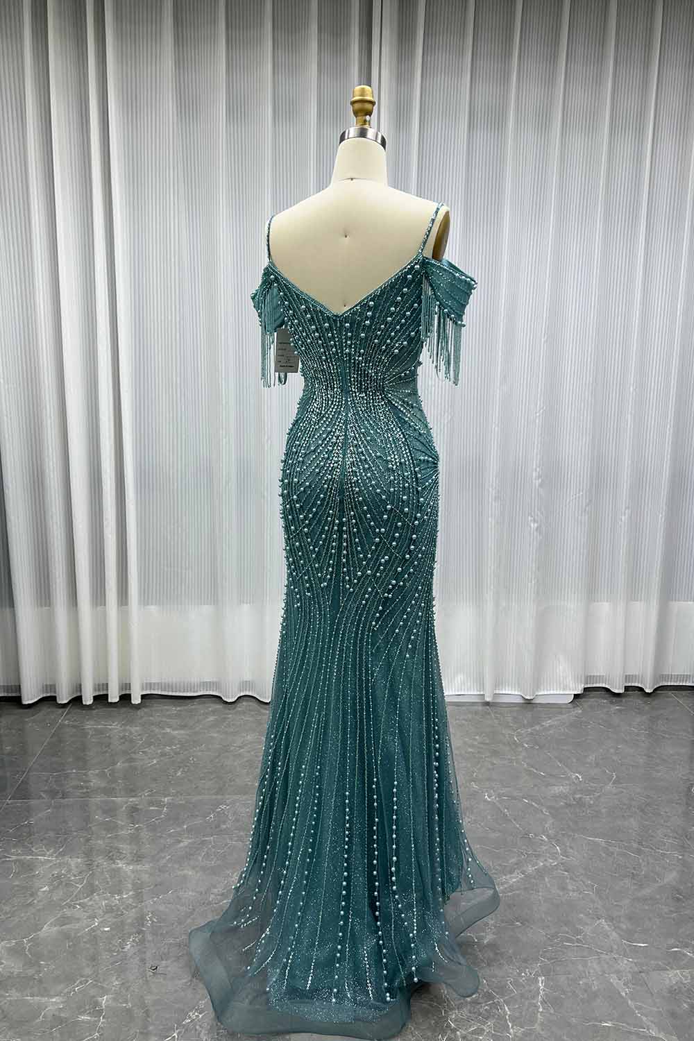 YQLNNE 0104 Pink Pearls Beaded Long Prom Dresses Mermaid