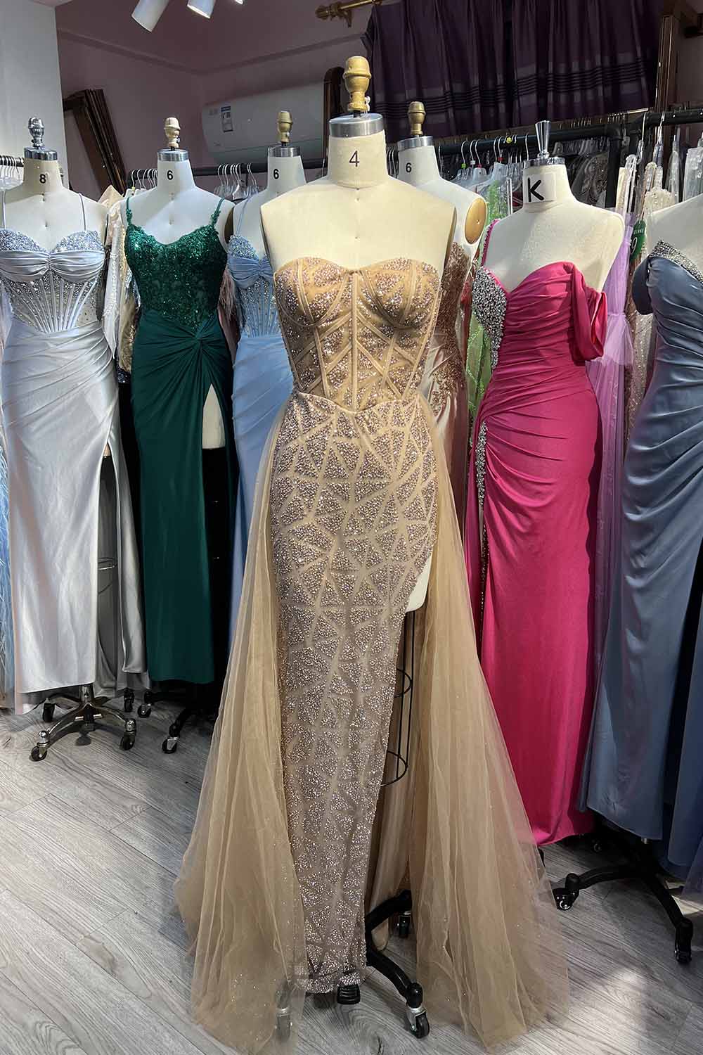 YQLNNE 070 Sexy Strapless Pink High Slit Prom Dresses Long Vestidos De Gale