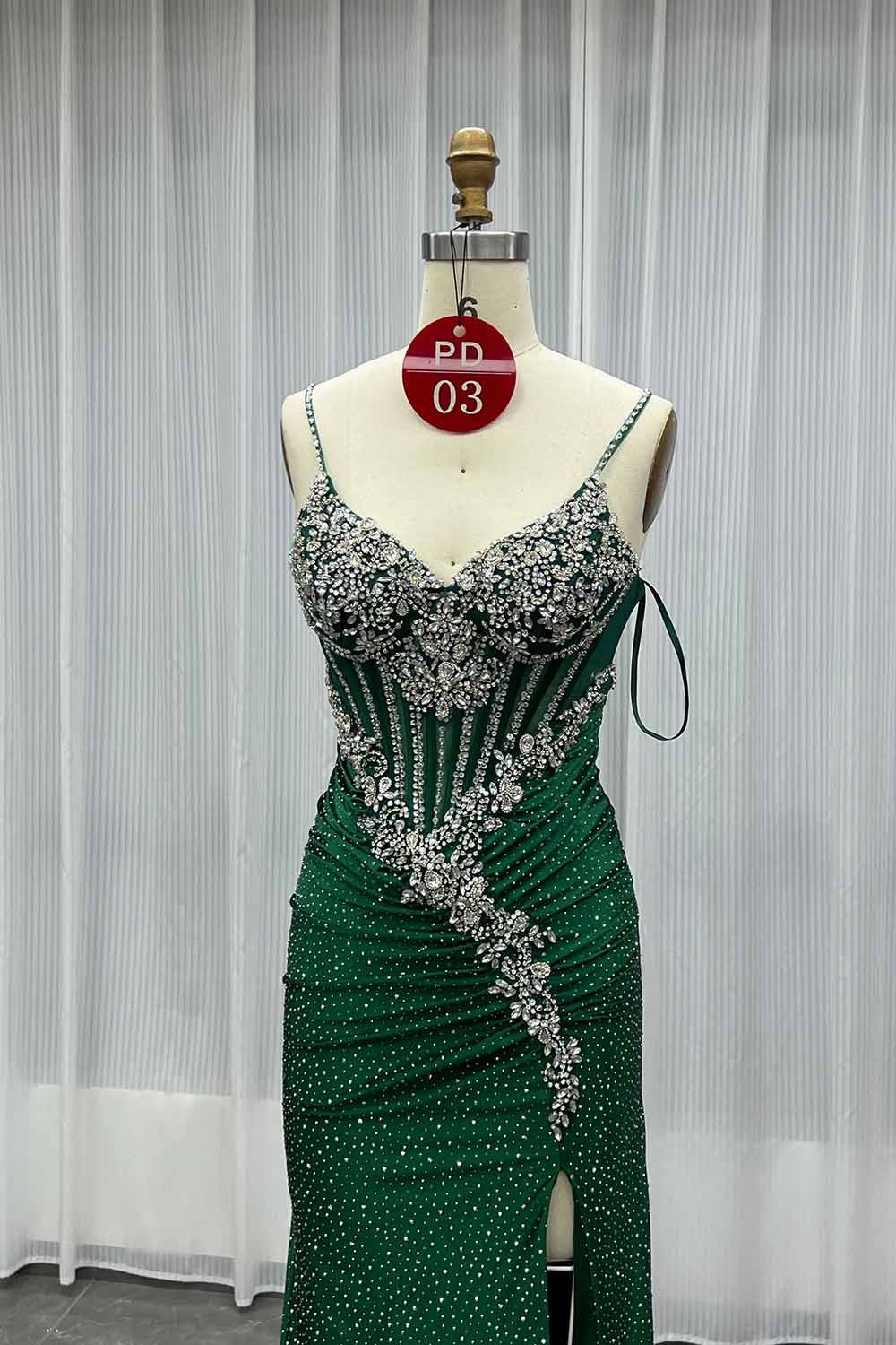 YQLNNE PD03 Navy Crystals Long Prom Dresses Satin Straps