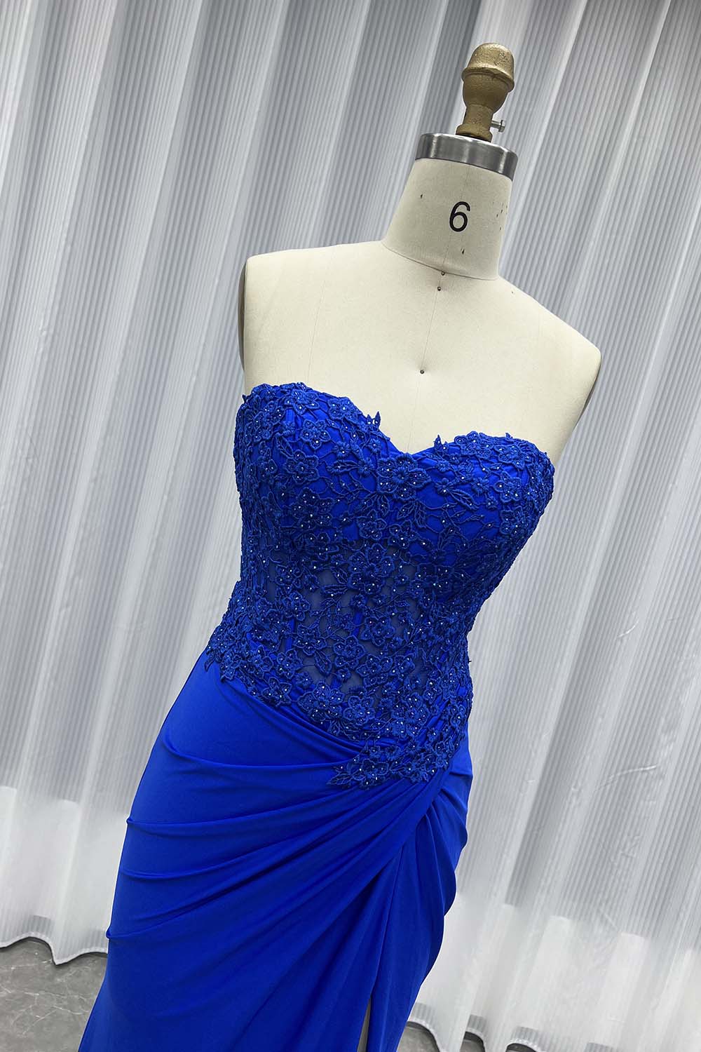 YQLNNE 03 Royal Blue Strapless Long Prom Dress With Appliques Crystals