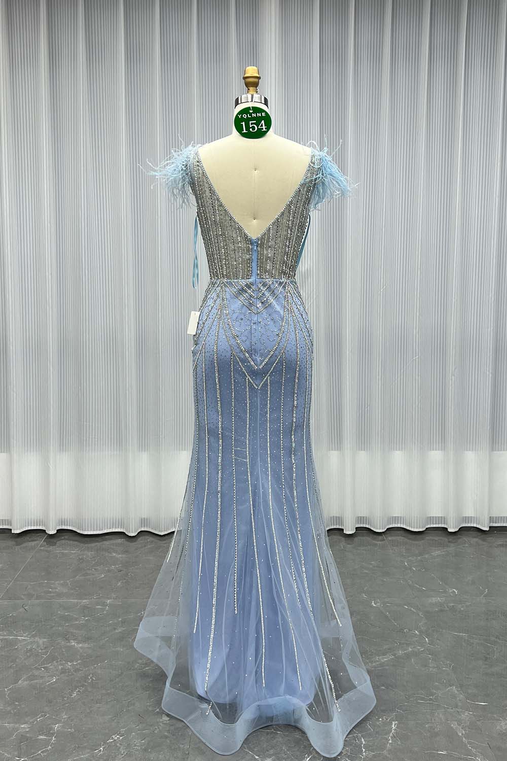 YQLNNE 0154 Sky Blue Rhinestones Long Prom Dresses Mermaid