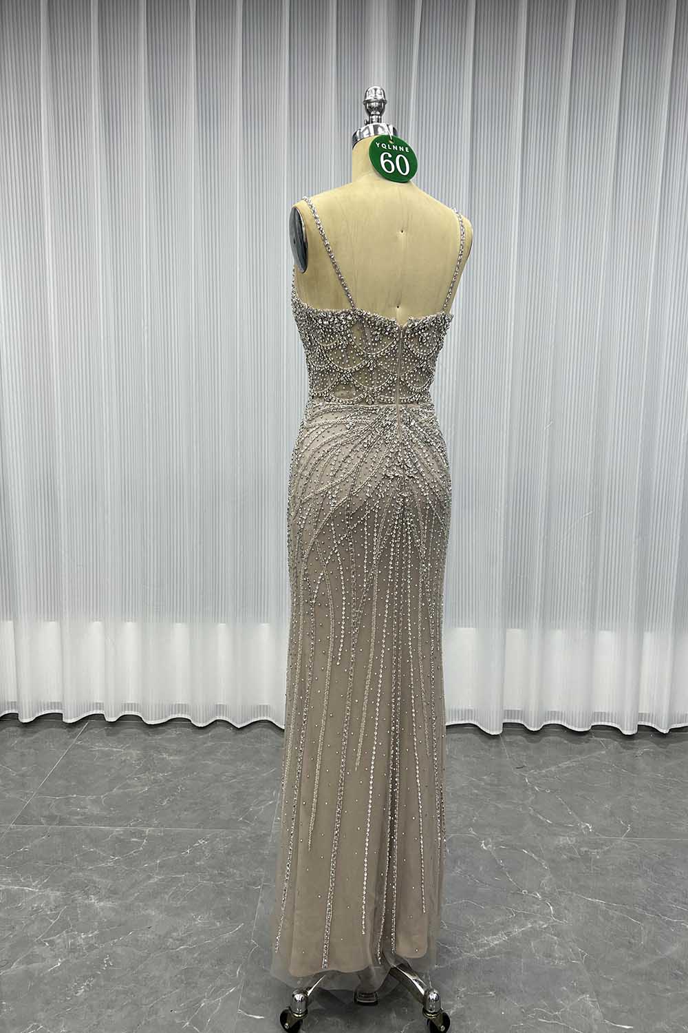 YQLNNE 060 Nude Diamonds Evening Dress Straps Beaded Long Mermaid Formal Party Gown