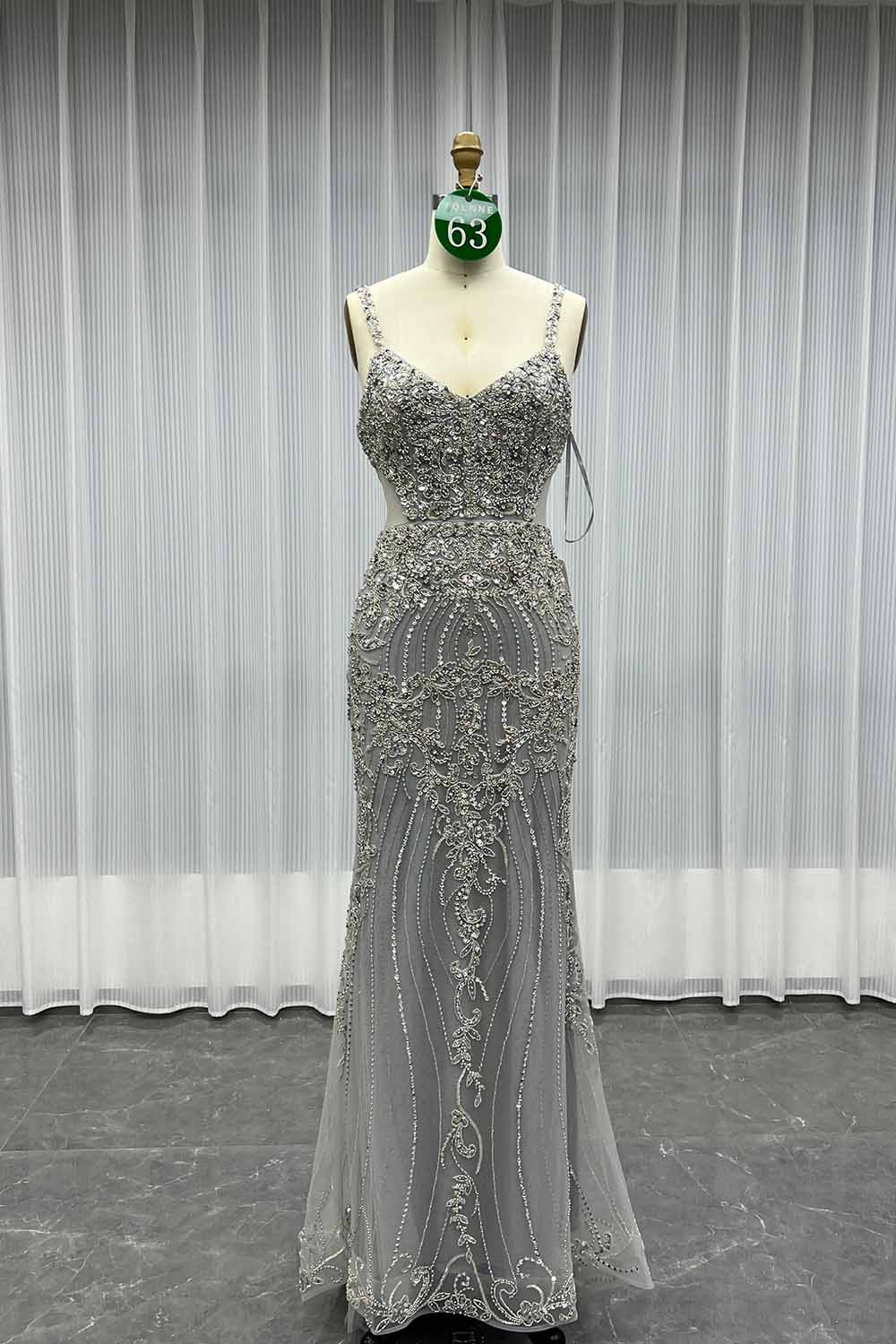 YQLNNE 063 Nude Rhinestones Evening Dress Mermaid Pageant Gown