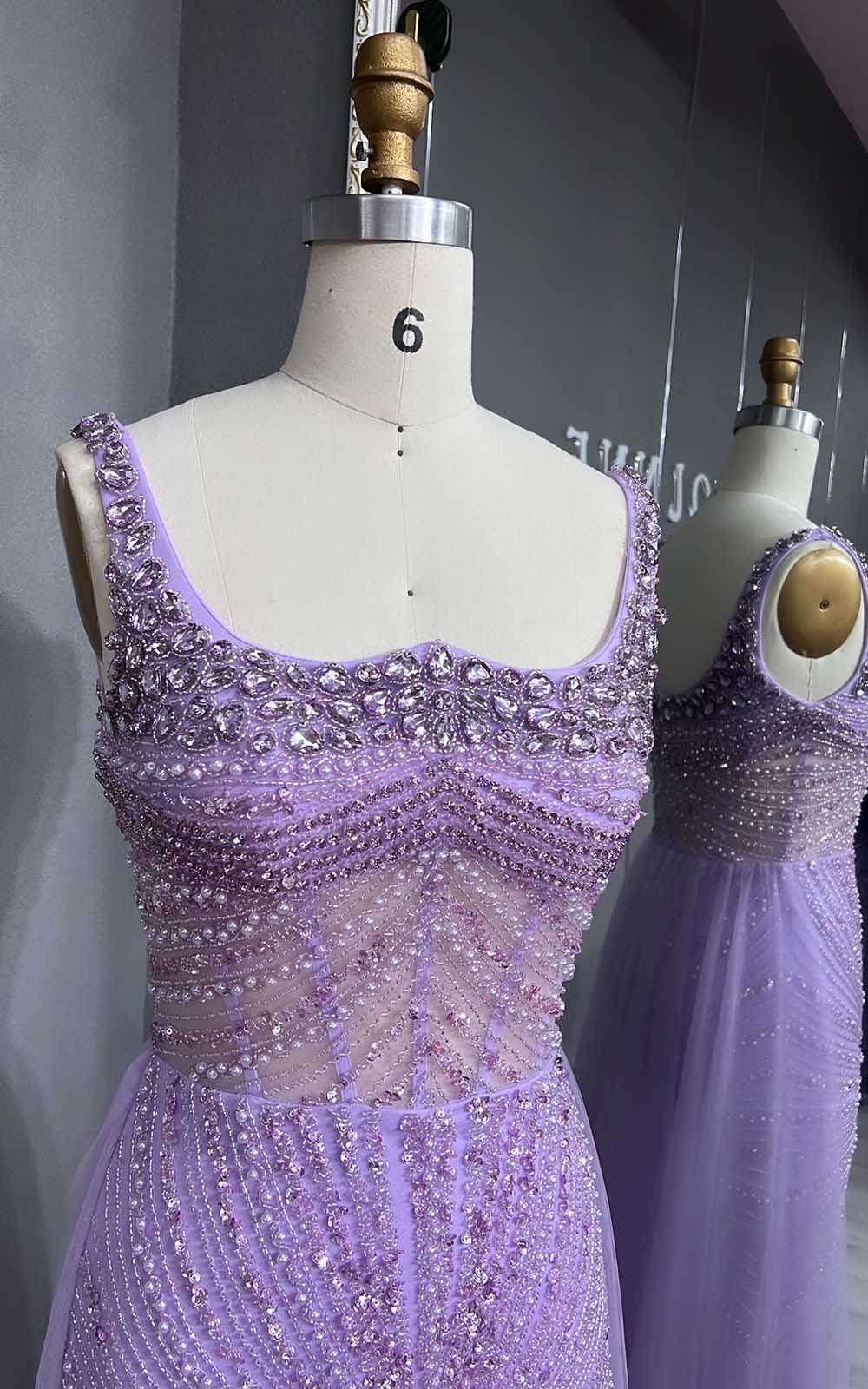 YQLNNE 042 Pink Crystals Beaded Evening Dress Long Mermaid Party Dress with Removeable Train