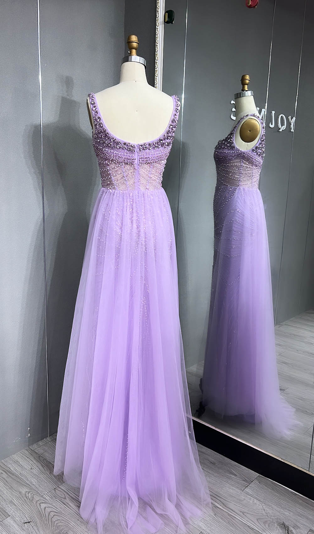 YQLNNE 042 Pink Crystals Beaded Evening Dress Long Mermaid Party Dress with Removeable Train