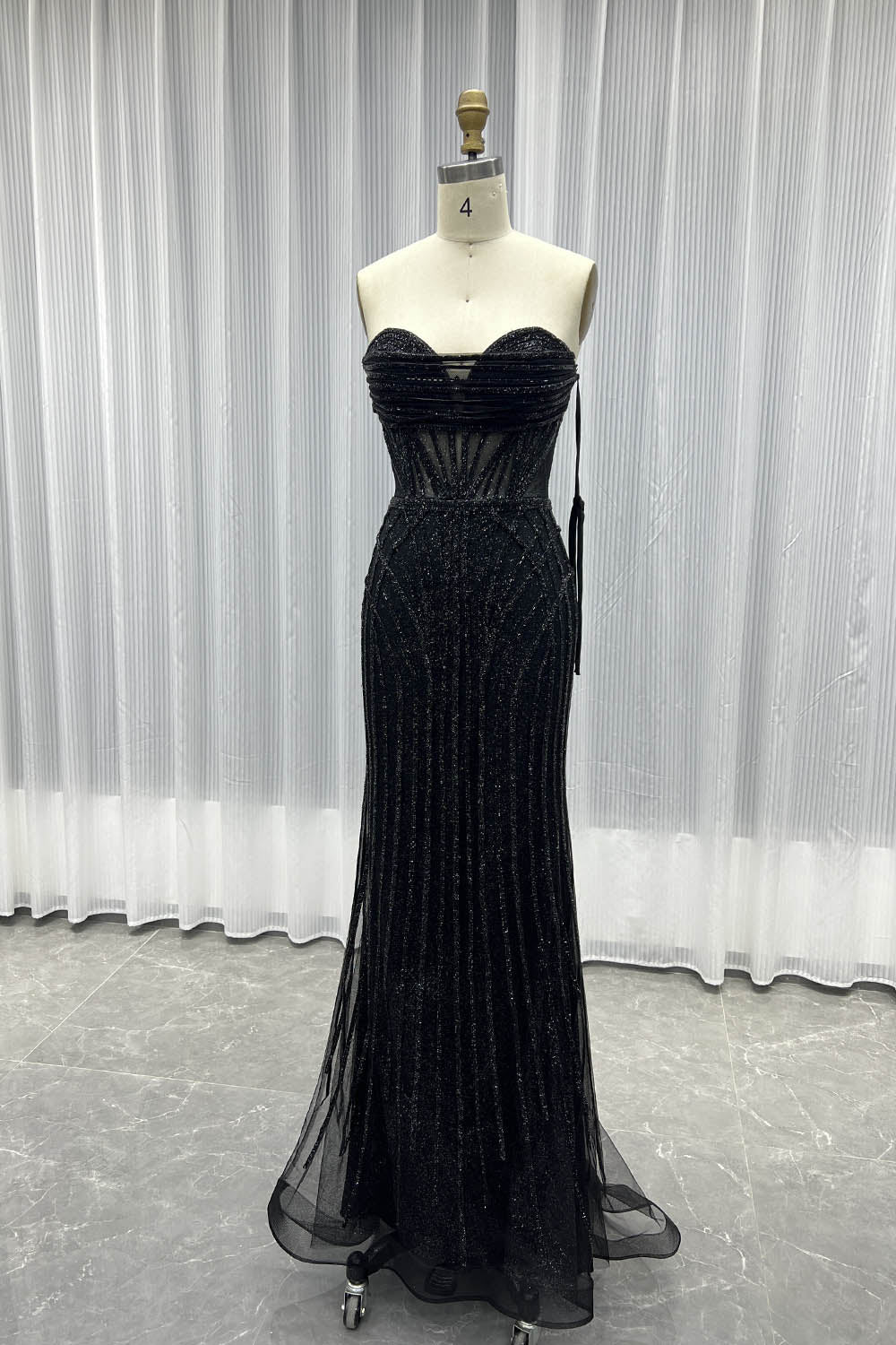 YQLNNE 023 Black Strapless Crystals Prom Dress Long Lace-up Evening Gown