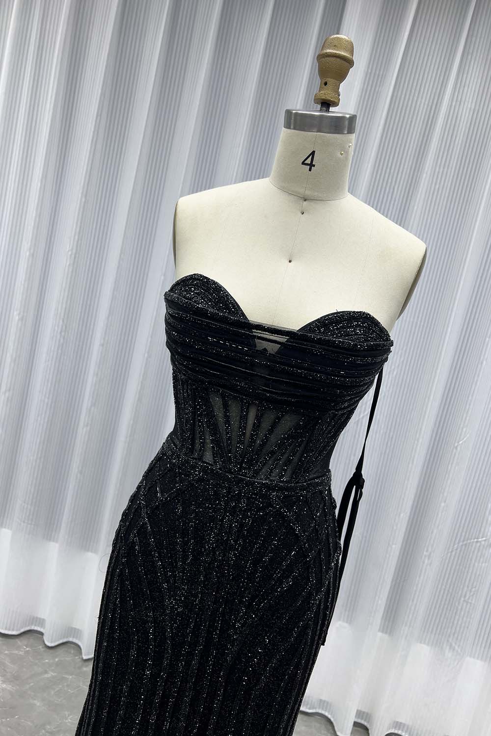 YQLNNE 023 Black Strapless Crystals Prom Dress Long Lace-up Evening Gown