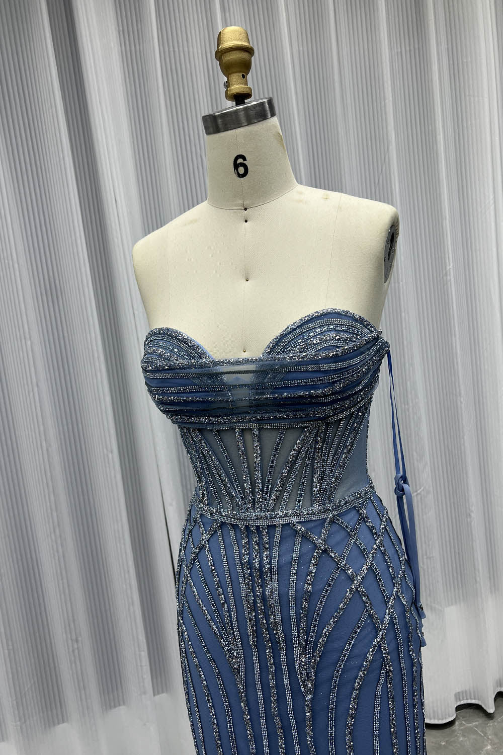 YQLNNE 023 Black Strapless Crystals Prom Dress Long Lace-up Evening Gown